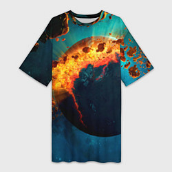 Футболка женская длинная Взрыв планеты, цвет: 3D-принт
