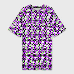 Футболка женская длинная Киберпанк шестиугольники фиолетовые, цвет: 3D-принт
