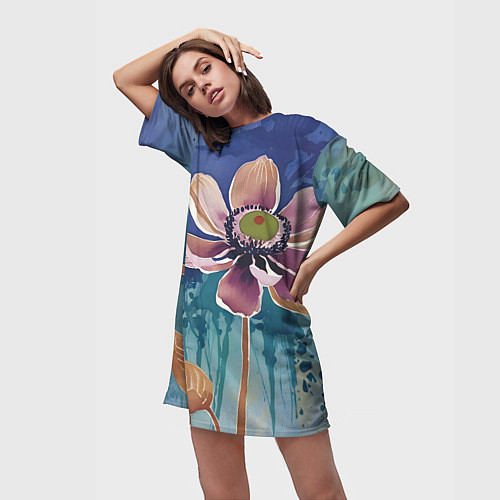 Женская длинная футболка Красочный цветок / 3D-принт – фото 3