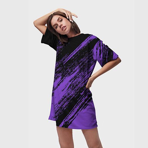 Женская длинная футболка The color is purple and black / 3D-принт – фото 3