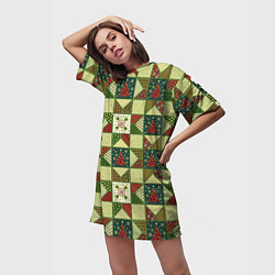 Футболка женская длинная Лоскутный рождественский узор, цвет: 3D-принт — фото 2