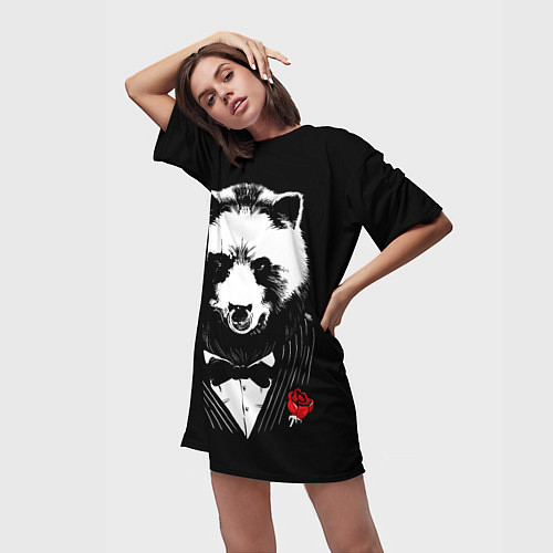 Женская длинная футболка Панда в черном костюме / 3D-принт – фото 3