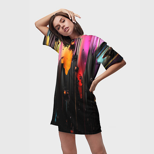 Женская длинная футболка Разноцветная рельефная краска текстура / 3D-принт – фото 3