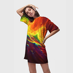 Футболка женская длинная Абстрактные волны с огнем, цвет: 3D-принт — фото 2