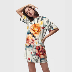 Футболка женская длинная Паттерн с переплетением цветов, цвет: 3D-принт — фото 2