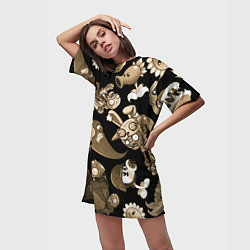 Футболка женская длинная Растения против зомби в бежевом цвете, цвет: 3D-принт — фото 2