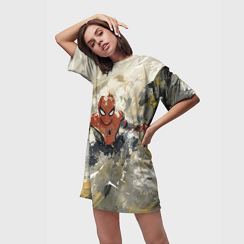 Женская длинная футболка Человек - паук маслом / 3D-принт – фото 3