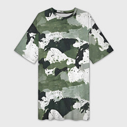 Футболка женская длинная Зеленый фактурный камуфляж, цвет: 3D-принт