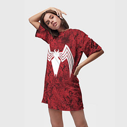 Футболка женская длинная Знак венома на красном, цвет: 3D-принт — фото 2