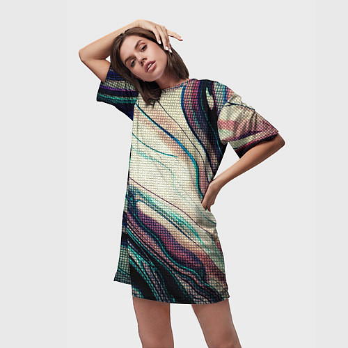 Женская длинная футболка Абстракция тёмные краски с текстурой / 3D-принт – фото 3