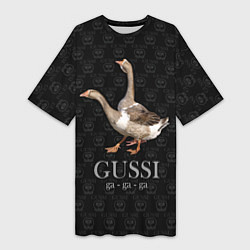 Футболка женская длинная Гуси га-га-га, цвет: 3D-принт