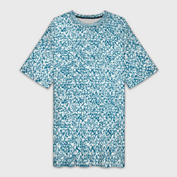 Футболка женская длинная Бело-синий текстурный, цвет: 3D-принт