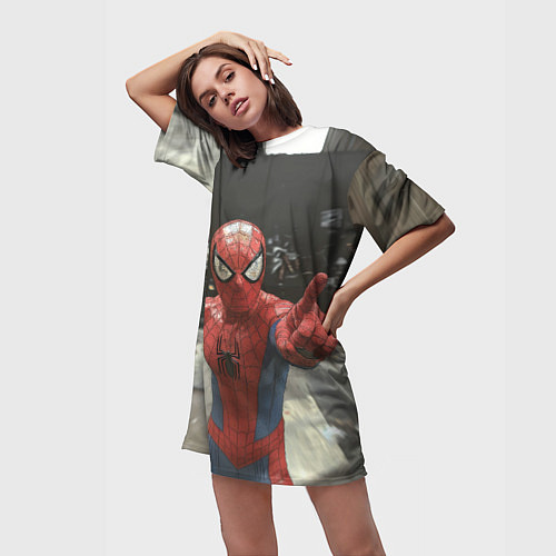 Женская длинная футболка Человек паук предупреждает / 3D-принт – фото 3