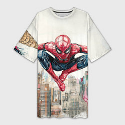 Футболка женская длинная Человек паук паркур, цвет: 3D-принт