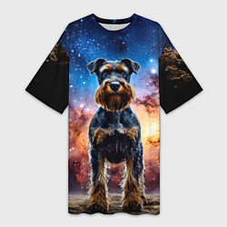 Футболка женская длинная Ризеншнауцер в космосе, цвет: 3D-принт