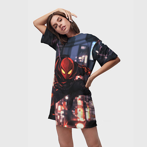 Женская длинная футболка Человек паук в черном / 3D-принт – фото 3