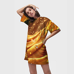 Футболка женская длинная Золотая ткань с блестками, цвет: 3D-принт — фото 2