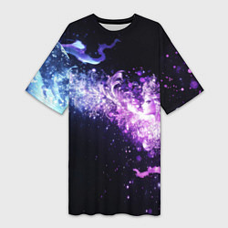 Футболка женская длинная Фиолетово-синяя абстрактная волна, цвет: 3D-принт