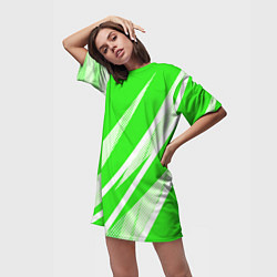 Футболка женская длинная Яблочный зелёный абстракция с полосами, цвет: 3D-принт — фото 2