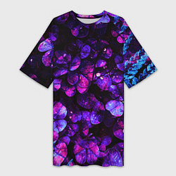 Футболка женская длинная Флуоресцентные цветы, цвет: 3D-принт
