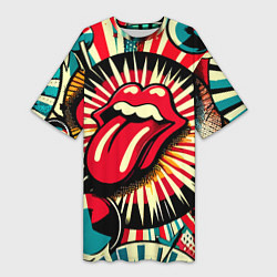 Футболка женская длинная Logo of the Rolling Stones - pop art, цвет: 3D-принт