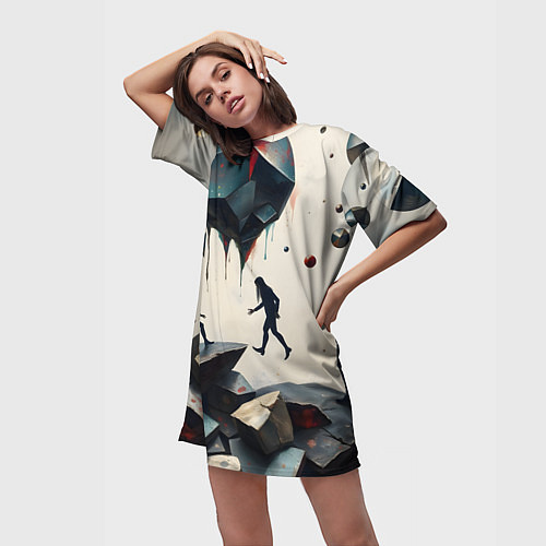 Женская длинная футболка Сюрреалистичные люди и камни / 3D-принт – фото 3