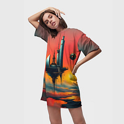 Футболка женская длинная Абстракция в стиле сюрреализма, цвет: 3D-принт — фото 2