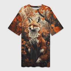 Футболка женская длинная Лис в лесной чаще, цвет: 3D-принт