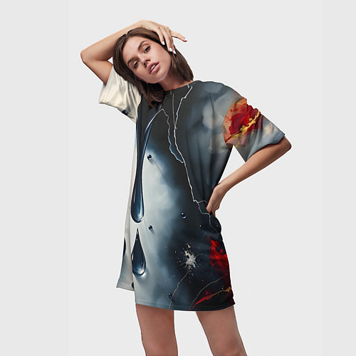 Женская длинная футболка Сюрреалистичная абстракция с каплями / 3D-принт – фото 3