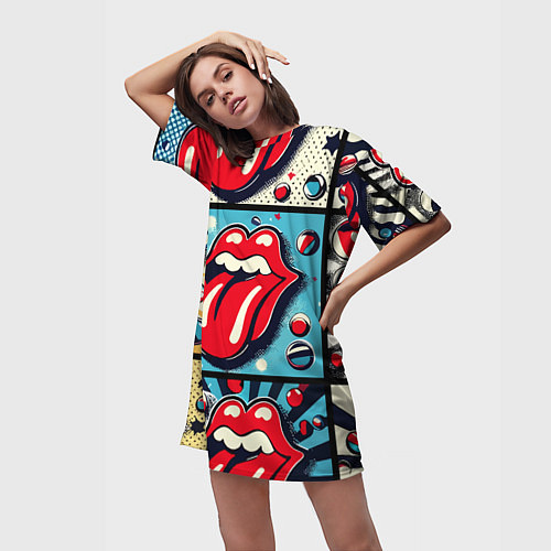 Женская длинная футболка Rolling Stones logo - pop art / 3D-принт – фото 3