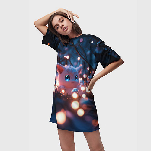 Женская длинная футболка Белый пушистый покемон / 3D-принт – фото 3