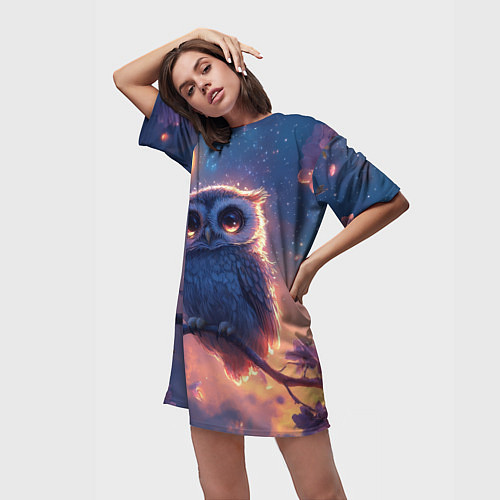 Женская длинная футболка Совушка и полумесяц / 3D-принт – фото 3