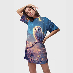 Футболка женская длинная Сова на фоне ночного неба, цвет: 3D-принт — фото 2