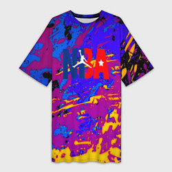 Футболка женская длинная NBA краски неон, цвет: 3D-принт