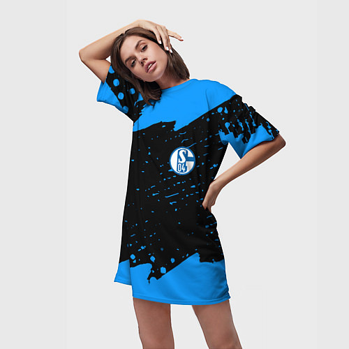Женская длинная футболка Schalke 04 fc blue color / 3D-принт – фото 3