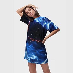 Футболка женская длинная Звезды и молнии в разломе плит, цвет: 3D-принт — фото 2