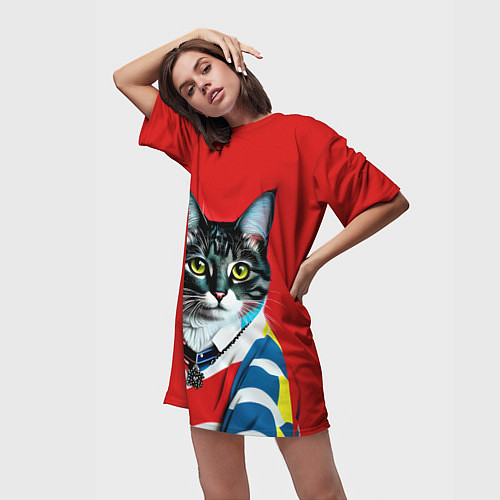 Женская длинная футболка Милая кисуля в модном пуловере - поп-арт / 3D-принт – фото 3
