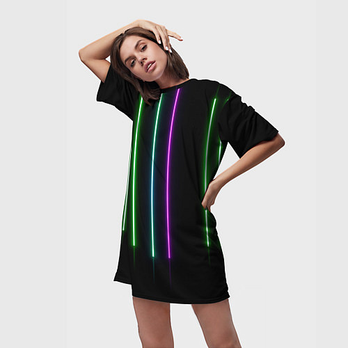 Женская длинная футболка Neon stripes / 3D-принт – фото 3