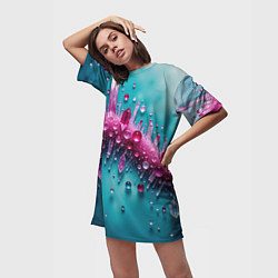 Футболка женская длинная Розовые кристаллы, цвет: 3D-принт — фото 2