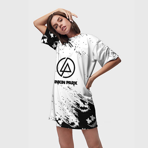 Женская длинная футболка Marshmello x Linkin park / 3D-принт – фото 3