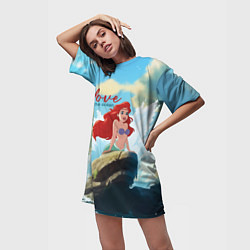 Футболка женская длинная Ariel I love the ocean - русалка - beautiful big p, цвет: 3D-принт — фото 2