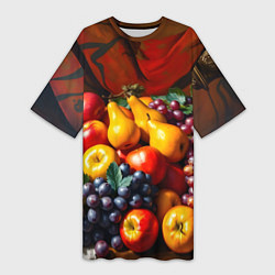 Футболка женская длинная Фруктовый натюрморт, цвет: 3D-принт