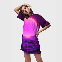 Футболка женская длинная Синтвейв ретровейв неоновый узор и солнце, цвет: 3D-принт — фото 2