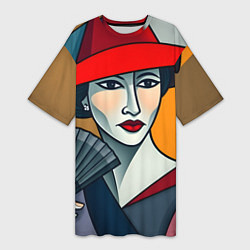 Футболка женская длинная Дама с веером, цвет: 3D-принт