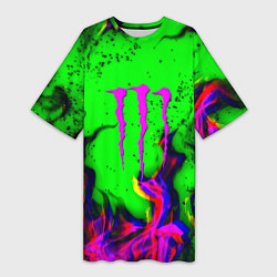 Футболка женская длинная Monster Energy flame, цвет: 3D-принт