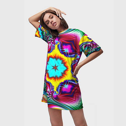 Женская длинная футболка Абстракция узор фракталы / 3D-принт – фото 3