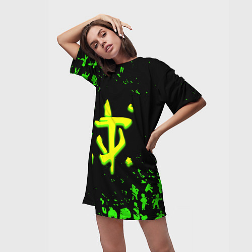 Женская длинная футболка Doom x fallout кислотное лого / 3D-принт – фото 3