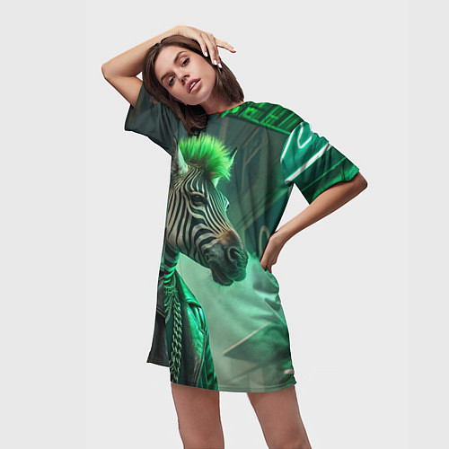Женская длинная футболка Cyperpunk zebra / 3D-принт – фото 3