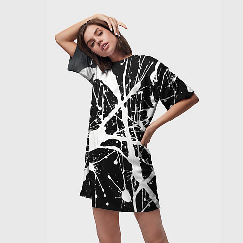 Женская длинная футболка Брызги белой краски / 3D-принт – фото 3