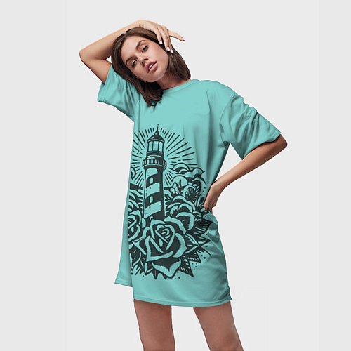 Женская длинная футболка Маяк и розы / 3D-принт – фото 3